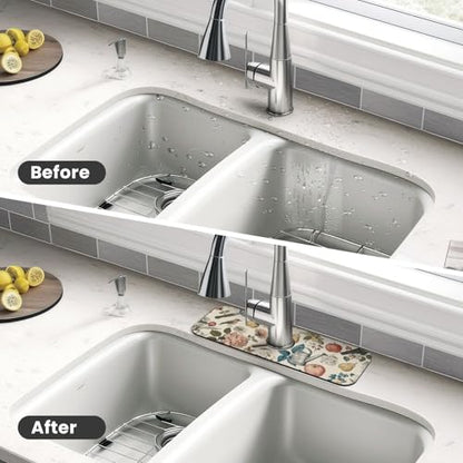 Faucet Draining Mat For Kitchen Sink, Roses Daisies Fruits Garden Diatom Mud Absorbent Drain Pad For Bathroom Kitchen Sink Splash Guard Drying Mat - color: Roses Daisies Fruits Garden