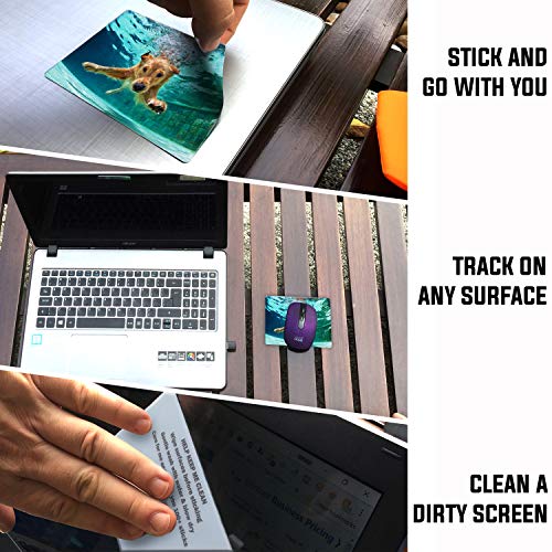 Mouse Pad Adhesive Bottom - Sticks to Any Surface - Portable - Webcam Covers and Screen Cleaner Included (Dog Dive) - color: DOG DIVE