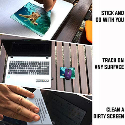 Mouse Pad Adhesive Bottom - Sticks to Any Surface - Portable - Webcam Covers and Screen Cleaner Included (Dog Dive) - color: DOG DIVE
