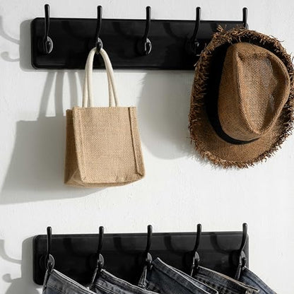 SKOLOO Rustic Coat Rack Wall Mount, 5 Hooks, 17 Inch, Solid Wood, Black - color: Black, size: 17 inch
