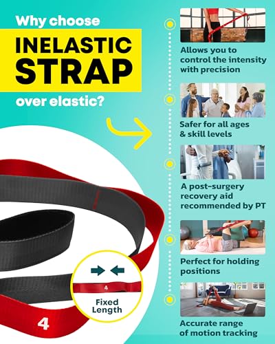 Stretching Strap with Loops, Non Elastic Stretch Band for Physical Therapy - color: Red