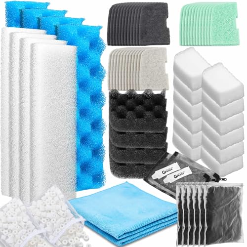 74 Pcs Canister Filter Media Kit Compatible with Fluval 406/407 Filter, Including Foam Pads, Water Polishing Pad, Activated Carbon, Nitrite/Phosphate/Ammonia Remover, Mesh Bag, 2 Ceramic Ring - style: 406/407