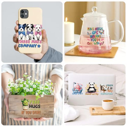Peacoblue 18 Sheets Rub on Transfers for Crafts, Interesting Animals and Copywriting 3.6"x3.9" UV DTF Cup Wraps Waterproof Cold Transfers Stickers for Wood Glass Metal Cup Tumblers Mirrors Mugs Decor - style: Interesting Animals And Humorous Copywriting
