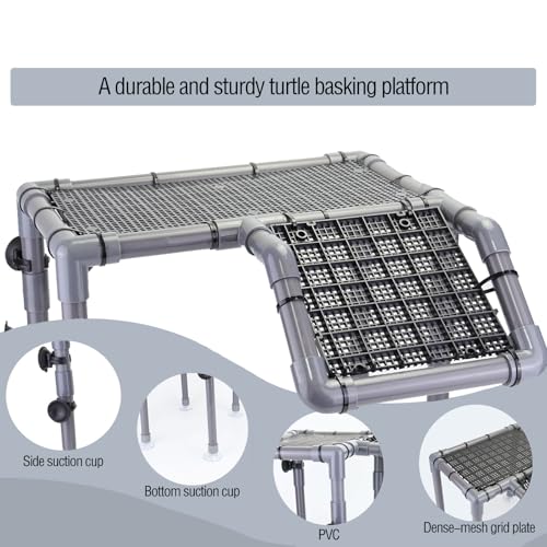 Extra Large Standing Turtle Basking Platform, 13.4" Width Turtle Basking Area with Ramp, DIY Turtle Tank Accessories, PVC Basking Dock for Aquatic Turtles for 75/90/120 Gallon