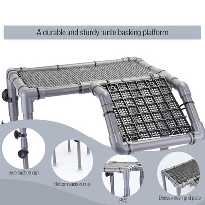 Extra Large Standing Turtle Basking Platform, 13.4" Width Turtle Basking Area with Ramp, DIY Turtle Tank Accessories, PVC Basking Dock for Aquatic Turtles for 75/90/120 Gallon