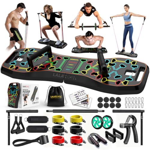 LALAHIGH Push Up Board,36 in 1 Home Gym Equipment with Ab Roller Wheel & Resistance Bands, Portable Foldable Workout Board for Full Body Strength Training Men Women,Gift for Boyfriend
