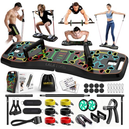 LALAHIGH Push Up Board,36 in 1 Home Gym Equipment with Ab Roller Wheel & Resistance Bands, Portable Foldable Workout Board for Full Body Strength Training Men Women,Gift for Boyfriend