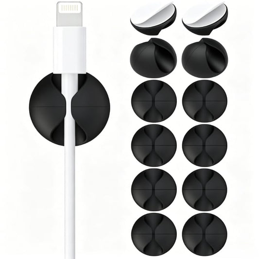 12 Pack Silicone Cable Ties, Self Adhesive Cord Organizer Clips, Multipurpose Wire Holder for Home Office Desk & Car Cable Management (black) - color: Black