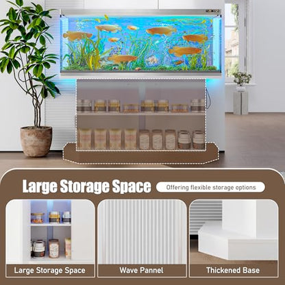 Modern 55-75 Gallon Fish Tank Stand with Built-in Power Outlet, Heavy Duty Aquarium Stand with Cabinet Storage for Fish Turtle Reptile Tanks, 880lbs Capacity, Engineered Wood, Easy Assembly,White