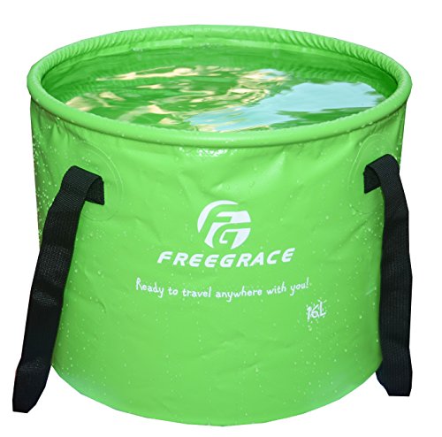 Freegrace Collapsible Bucket with Mesh Tool Pocket - 10L, 16L & 23L Portable Folding Water Container - Heavy Duty 500D Tarpaulin, BPA-Free Wash Basin for Camping, Fishing, RV, and Car Washing - color: Green