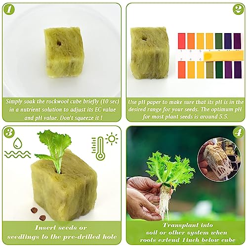 Halatool 1.5 Inch Rockwool Cubes Garden Stonewool Grow Cubes Starter Plugs for Hydroponics Soilless Cultivation Seedlings Cuttings Clone Plants Germination Start (4 Sheets, 196 Plugs in Total)