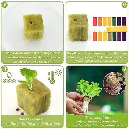 Halatool 1.5 Inch Rockwool Cubes Garden Stonewool Grow Cubes Starter Plugs for Hydroponics Soilless Cultivation Seedlings Cuttings Clone Plants Germination Start (4 Sheets, 196 Plugs in Total)