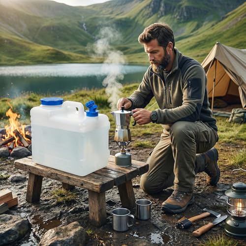 Dicunoy Water Container with Spigot, 4 Gallon Camping Drinking Water Storage Jug, Portable Thick Slim Water Dispenser Carrier for Vehicle, Car, Outdoor, Hiking, Emergency, Hurricane Supplies