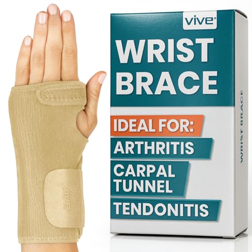 Vive Wrist Brace - Carpal Tunnel Hand Compression Support Wrap for Men | Women, Tendinitis, Bowling, Sports Injuries Pain Relief - Removable Splint - Universal Ergonomic Fit (Beige, Left) - color: Beige, size: Left