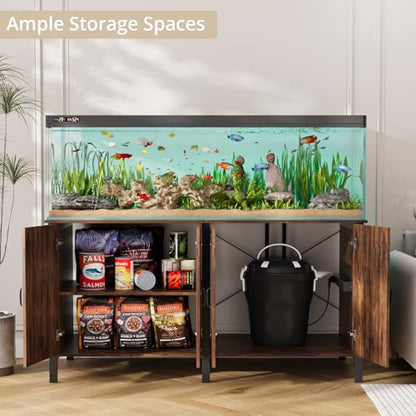 VOWNER 100-150 Gallon Fish Tank Stand with Power Outlet, Heavy Duty Aquarium Stand with Cabinet Storage for Fish Tank, Turtle Tank, Reptile Terrarium, 60" L*23.6" W Tabletop, 2200 LBS Capacity, Brown - color: Brown