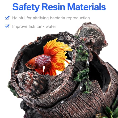 4 Pcs Fish Tank Decorations Broken Barrel Betta Hideout Cave Ornaments Aquarium Decorations Cave Large Fish Tank Ornaments for Small Shrimp Hide Pond(Classic)