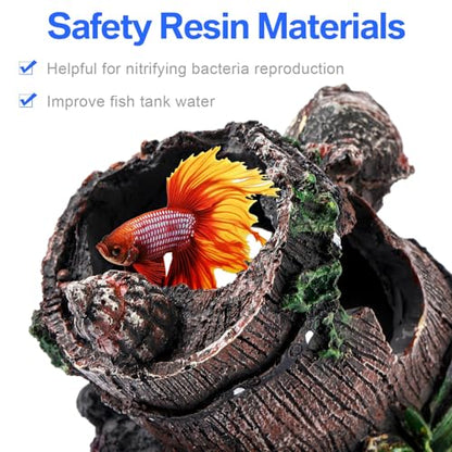 4 Pcs Fish Tank Decorations Broken Barrel Betta Hideout Cave Ornaments Aquarium Decorations Cave Large Fish Tank Ornaments for Small Shrimp Hide Pond(Classic)