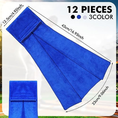 12 Pcs Football Field Towel Closed Loop Accessories Cotton Sports Sweat Towel with Hook and Loop Fastener for Football, Golf, Gym - color: Black, White, Blue