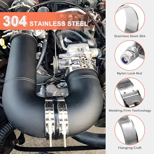 2 Pack 4" T-Bolt Hose Clamps, 304 Stainless Steel Turbo Intake Clamp, Working Range 4.25"-4.57"(108-116mm) for 4" I.D. Hose with 5mm Wall Thickness.(Measure your hose O.D. before buying) - size: 4" hose clamp 108mm-116mm (4.25"-4.56")