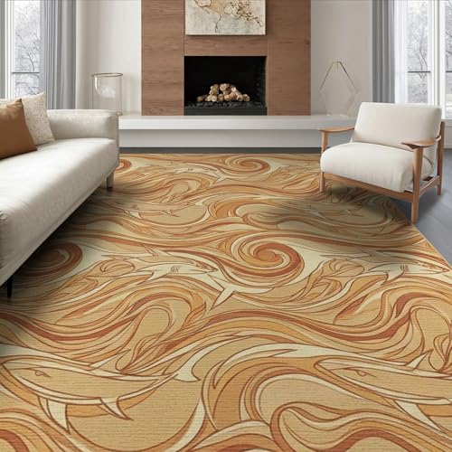 8'x10' Washable Flatwoven Rug, Tan Modern Swirl Stain Resistant Extra Large Carpet Non-Slip Chair-Friendly Mat for Dining Room, Large Office, Lounge | Ref:2067604 - color: Beige/Pattern 39, size: 8' x 10' (Rectangular)