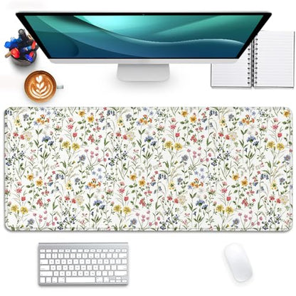 Wildflower Flowers and Plant Desk Pad Mouse Pad,Large Extended Gaming Mouse Mat with Stitched Edges,Non-Slip Waterproof Rubber Base Mousepad for Office Work Home(27.5X11.8 in) - color: Wildflowers