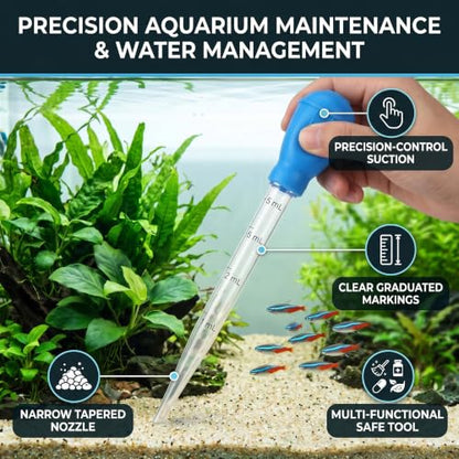 Fish Pipette Dropper, Aquarium Dropper Mini Manual Water Changer Aquarium Gravel Cleaner Waste Remover Changer Aquarium Dropper Pipette Feeder Water Transfer(Blue)