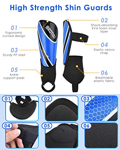 BROTOU Shin Guards Soccer Youth, Soccer Shin Guards for Kids 3-15 | Light Weight Adjustable Straps Shin Pads Protection Equipment with Ankle and Leg Calf Protection - color: BLUE, size: Small