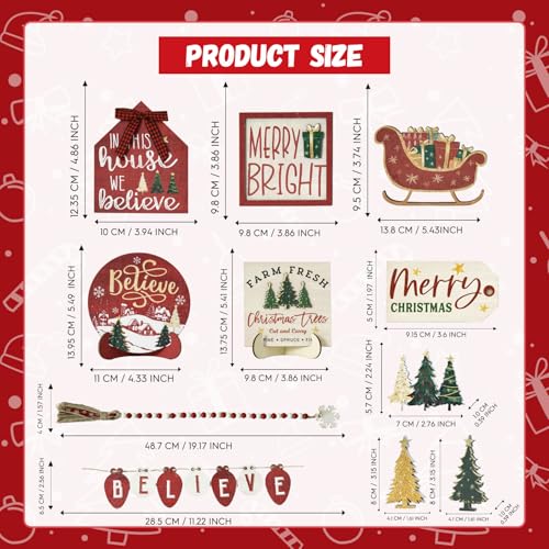 Smile 15 Pcs Christmas Indoor Decor, Wooden Tiered Tray Decor Set Centerpiece, Christmas Tree Tabletop Decoration for Xmas Home - style: Christmas Retro