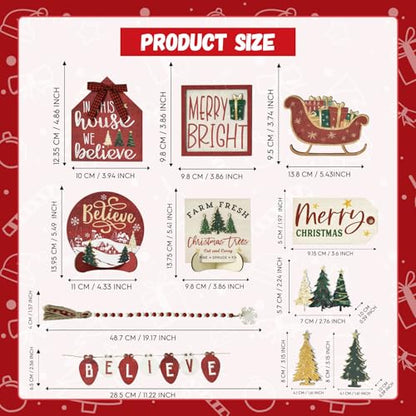Smile 15 Pcs Christmas Indoor Decor, Wooden Tiered Tray Decor Set Centerpiece, Christmas Tree Tabletop Decoration for Xmas Home - style: Christmas Retro