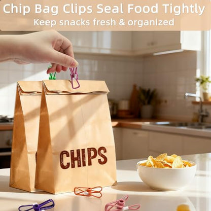 Chip Clips, 10 Pack Colorful Metal Chip Bag Clips with Rubber Caps PVC-Coated Strong Spring Steel Clip for Food Package, Chips Bag, Snack, Clothes pins, Paper, 5 Random Colors 2.2 Inch