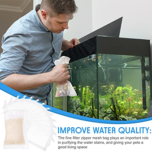15 Pcs Aquarium Filter Media Bags 150 Micrometer Fine Filter Bags Mesh Reusable with Zipper for Activated Carbon Resins (2.4 x 4 Inch)
