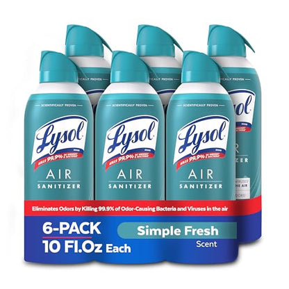Lysol Air Sanitizer Spray with Bacterial Odor Eliminator for Home & Office, Sanitizing Air Spray, Air Freshener Alternative, Simple Fresh Scent,10 oz (Pack of 6) - size: 10 Ounce (Pack of 6)