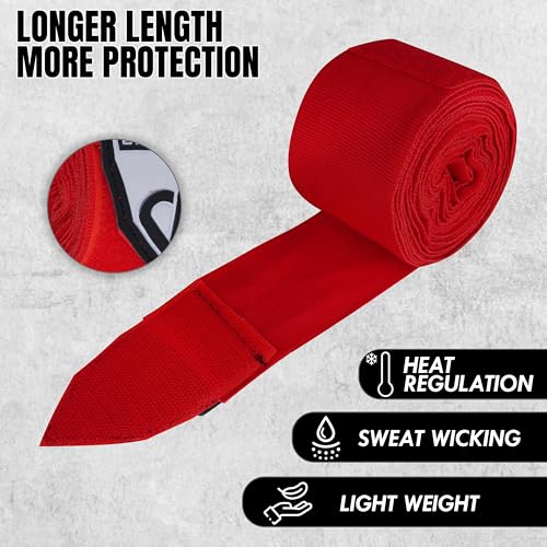 Bella Sports Boxing Hand Wraps Cotton Elastic Wrist Wraps for Men Women MMA Muay Thai Kickboxing Handwraps with Thumb Loop Hook and Loop Closure Training Support - color: Red