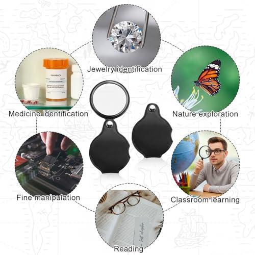 48 Pcs 10X Small Magnifying Glass Mini Pocket Magnifier with Rotating Protective Cover, Folding Magnify Glass Small Magnifying Lens for Reading, Jewelry, Hobby