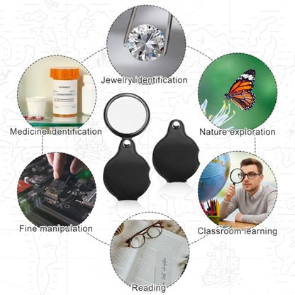 48 Pcs 10X Small Magnifying Glass Mini Pocket Magnifier with Rotating Protective Cover, Folding Magnify Glass Small Magnifying Lens for Reading, Jewelry, Hobby