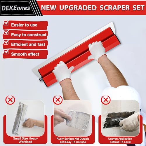 Drywall Skimming Blade Set, Stainless Steel 10",16" & 24" Skimming Blades with 28"-62" Extension Handle Pole, Professional Drywall Skimming Tools for Smoothing Wall and Ceiling