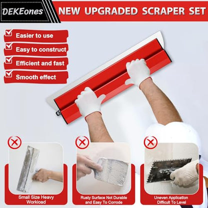 Drywall Skimming Blade Set, Stainless Steel 10",16" & 24" Skimming Blades with 28"-62" Extension Handle Pole, Professional Drywall Skimming Tools for Smoothing Wall and Ceiling