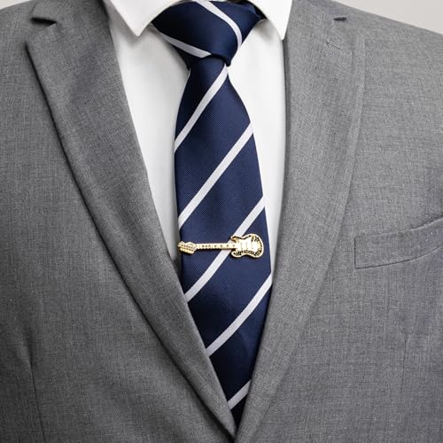 HAWSON 2/2.2 Inch Various Tie Clips for Men Unique, Personalized Novelty Tie Bars Pins Tacks, Funny Theme Wedding Holiday Gifts for Husband Groomsmens - style: Gold Electric Guitar