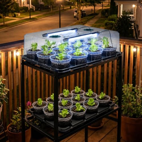 4 Inch Seed Starter Trays 2 Pack, 12-Cell | With Grow Light, Humidity Dome, 24 Pcs 4" Nursery Pots, Plastic Germination Kit - size: 4 Inch, style: 2 Pack Tray+Pots+Dome+Grow Light