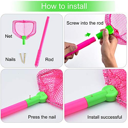 Coopay 2 Pieces Butterflies Fishing Net Catching Bug Floating Bait Beach Nets for Outdoor Playing - color: Blue + Rose Red