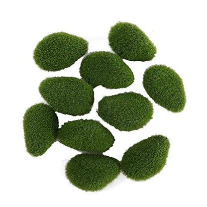 10PCS Artificial Moss Rocks Decorative Faux Green Moss Balls Stone Decoration Moss Covered Stones for Floral Arrangements, Fairy Garden Crafting