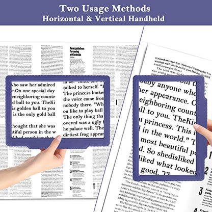 5X Full-Page Magnifying Glass for Reading, Handheld Lightweight Magnifier Provide Large Page Viewing Area Perfect for Reading Small Prints and Low Vision Person,Blue
