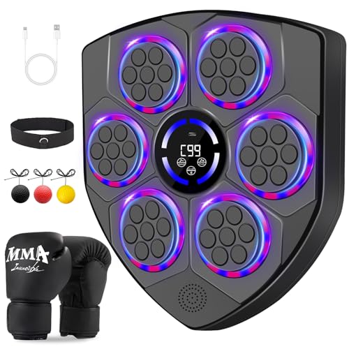 YORWHIN Smart Music Boxing Machine for Adults and Kids, Bluetooth Boxing Equipment with Boxing Gloves, Wall Mounted Electronic Punching Machine for Home Gym Workout Indoor - style: Shield