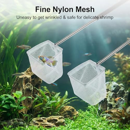 2 Pack Small Fish Nets for Fish Tank 2" Tiny Aquarium Net 2 Inch Shrimp Net with Extendable Stainless Steel Handle