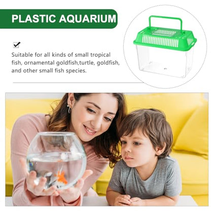 Balacoo Small Plastic Fish Bowl - Mini Fish Tank Plastic Handheld Fish Tank for Turtle and Pet Fish (Green - Lid for Random)