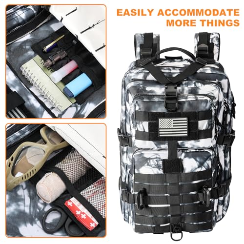 Hannibal Tactical MOLLE Assault Backpack, Tactical Backpack Military Army Camping Rucksack - color: Black/White Camo