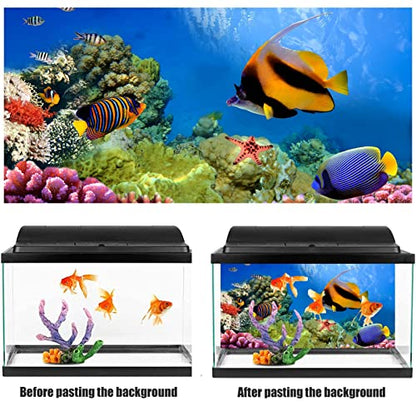 Aquarium Poster, 3D Effect Fish Tank Sticker Underwater World Deep Sea Fish Background Sticker Thicken PVC Adhesive Static Cling Backdrop Fish Tank Decorative Paper,122x46 cm - size: 122x46 cm