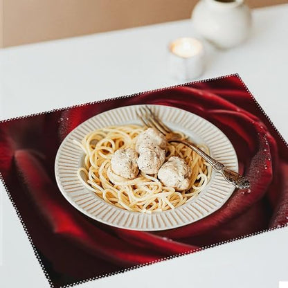 Placemat Set of 4 Washable Place Mats Heat Resistant Close-Up Photo of Red Rose Table Mats for Kitchen Non-Slip Placemats Wipeable Desktop Protection Mat for Dining Table - color: Close-up Photo of Red Rose