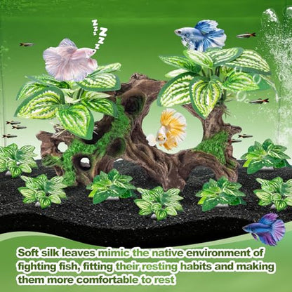 8 Pcs Fish Tank Decor，Silk Aquarium Plants Green Silk Leaf pad Hammock Artifical Driftwood cave Betta Fish Tank Accessories 7 x 2.8 x 4 inches(LxWxH) - size: 8 Pcs Silk Aquarium Plants（Style C）