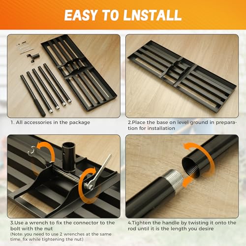 Lawn Leveling Rake 30''x10'' , Lawn Leveler Tool with 78'' Stainless Steel Handle Rakes, for Backyard, Garden, Golf Course, Farm, Pasture, Lawns Heavy Duty Landscape Rake